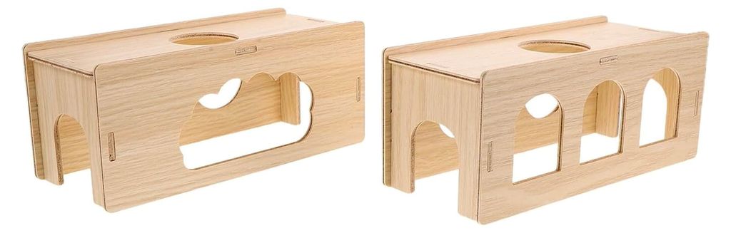 2 Stück Hamstertunnel aus Holz mit Kletterplattform Mehrstufiges Spielhaus für Zwerghamster und Kleine Haustiere Leicht und Tragbar