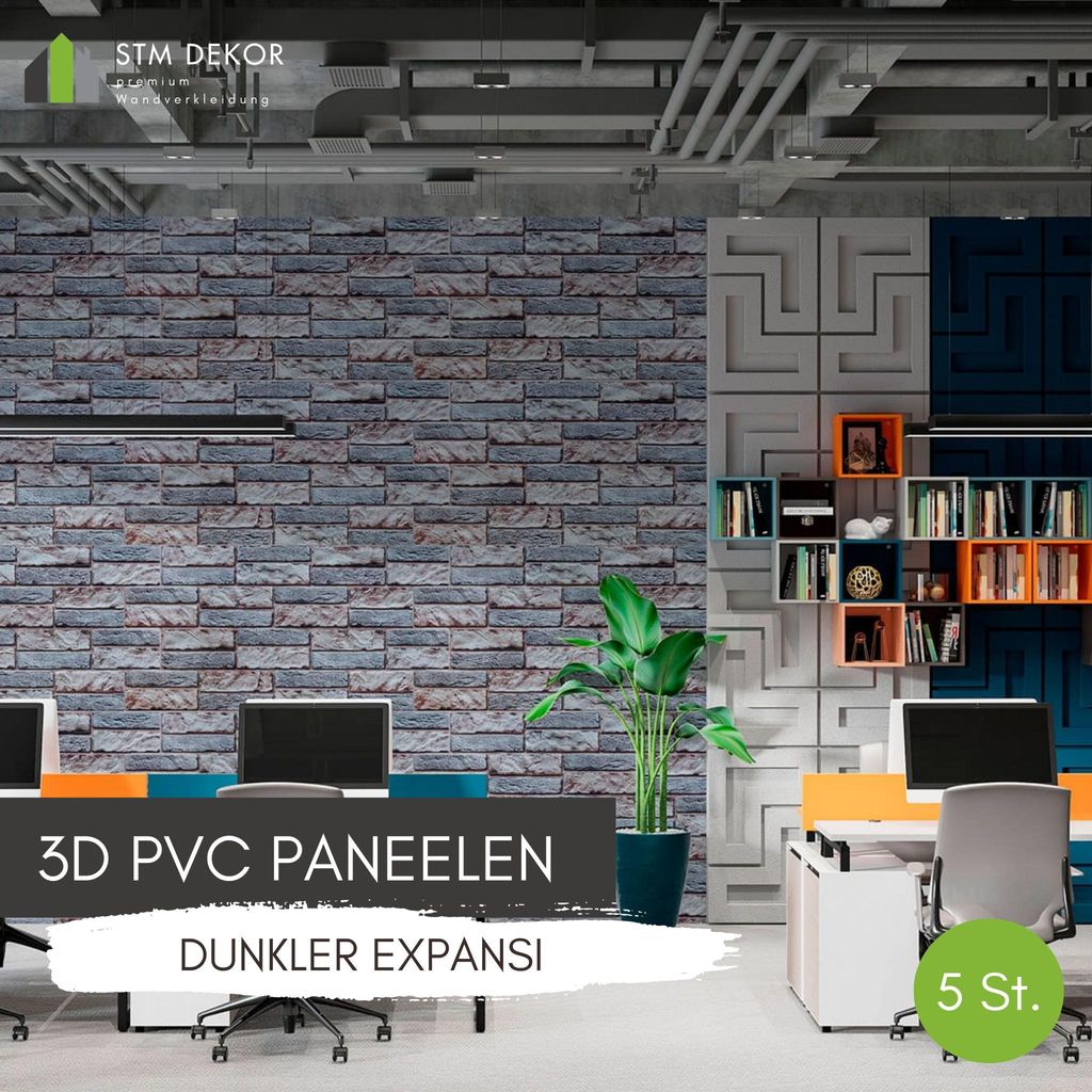 3D-Wandpaneele PVC | Steinoptik | Dunkler Expansi - 5 Platten - 2.5 m² | Für Wohnzimmer, Küche & Bad | Einfache DIY-Montage