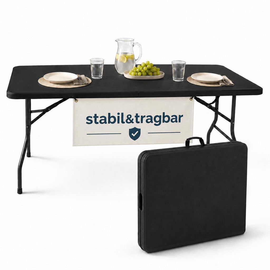 Klapptisch 180x74x74 cm Schwarz klappbarer Gartentisch Produktbild 
