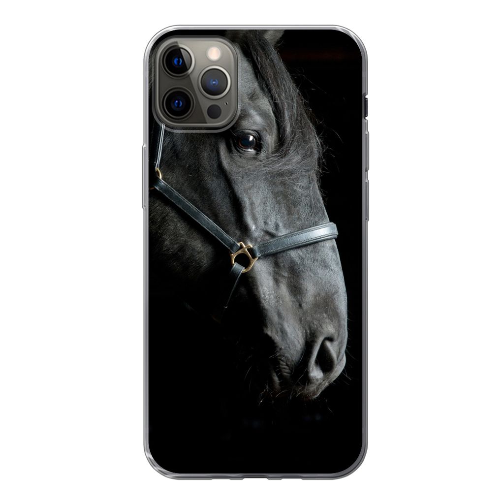 MuchoWow Handyhülle Schutzhülle Hülle für iPhone 13 Pro Max Pferd - Leicht - Schwarz Silikon Softcase Handy Hülle - Mobiltelefon
