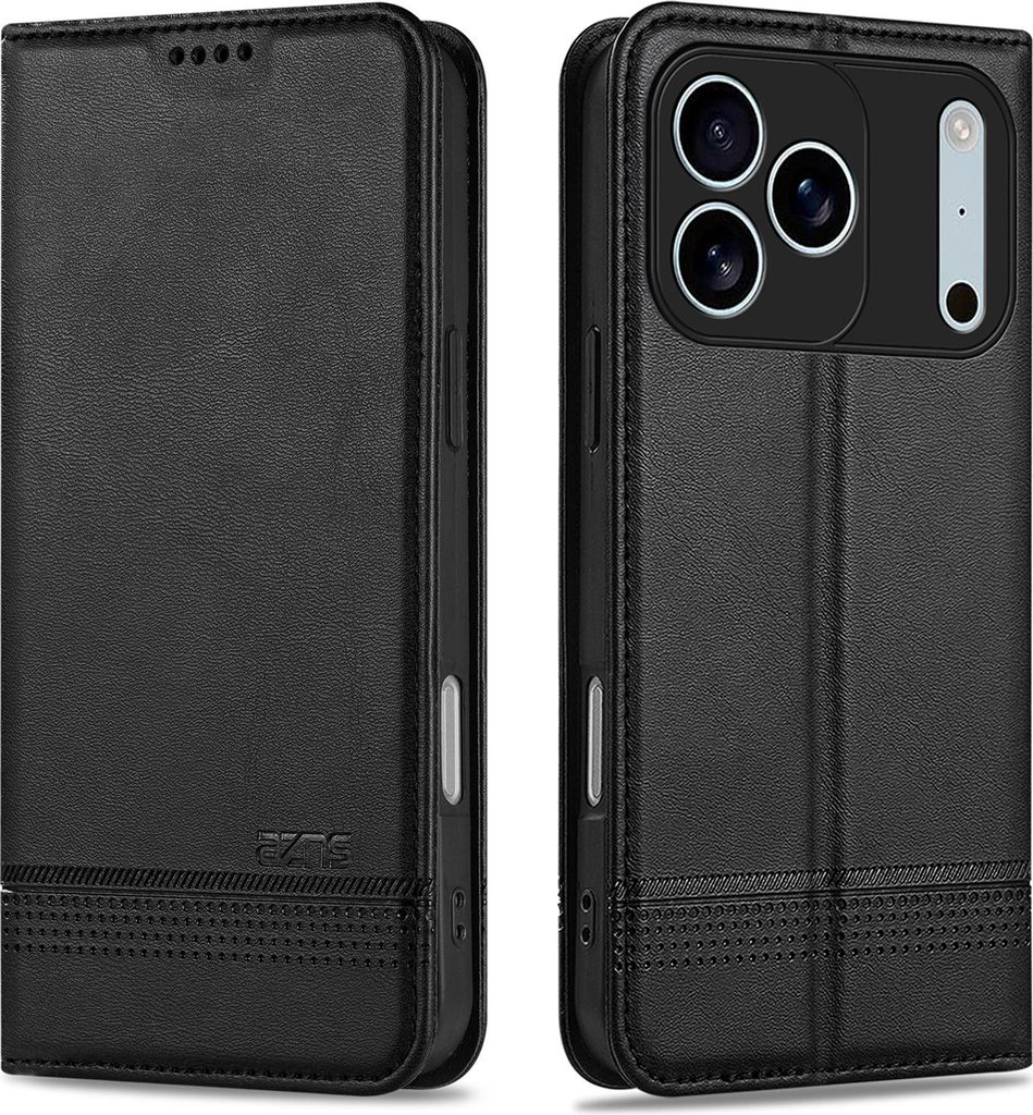 Leder Hülle für iPhone 17 Pro Max, Klapphüllen Brieftasche Magnetverschluss Ständer Schutzhülle Schwarz