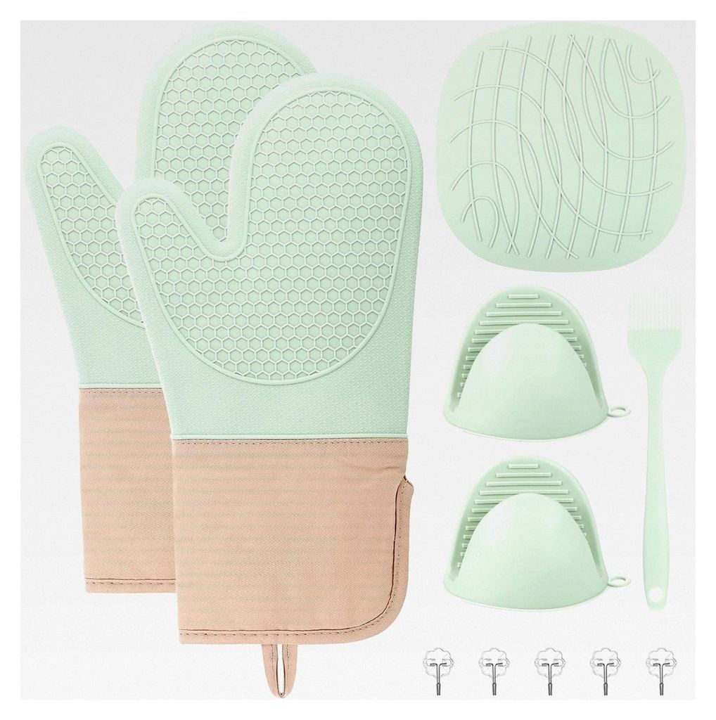 6 Stück Silikon Ofenhandschuhe Set, Hitzebeständige Topflappen & Ofenhandschuhe, Silikon Topflappen Handschuh, Küchen Zubehör mit Untersetzer u...