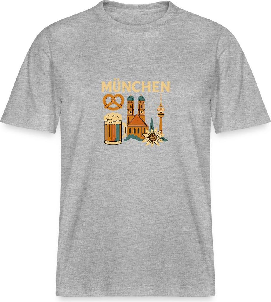 Spreadshirt München Bayern Edelweiss Brezn Bierkrug Relaxed Fit Uni T-Shirt, XXL, Grau meliert