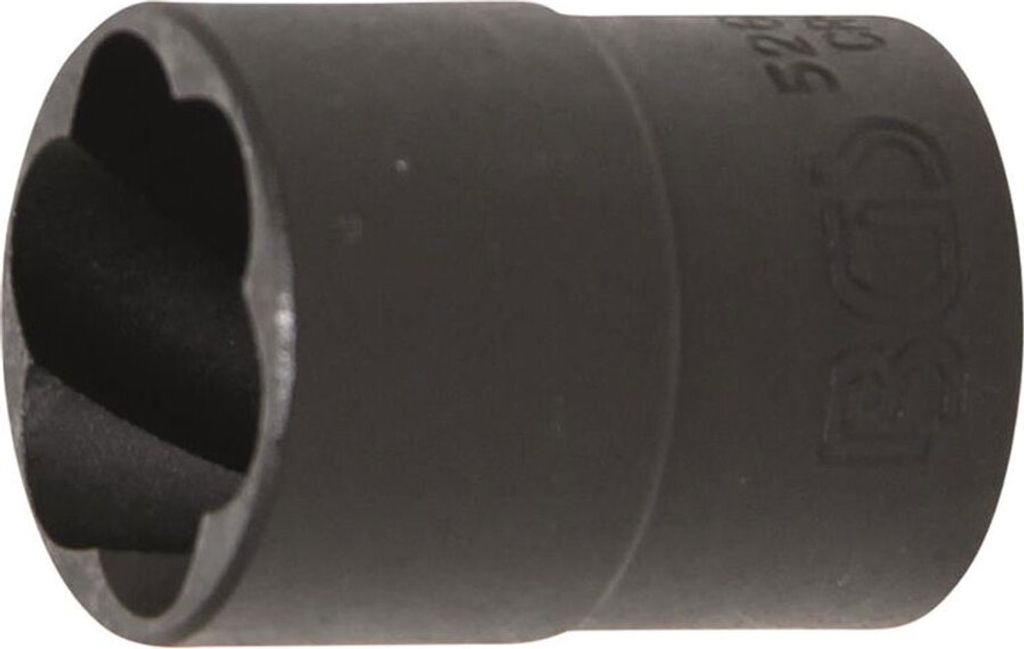 A close-up studio shot of a black specialty socket wrench insert.