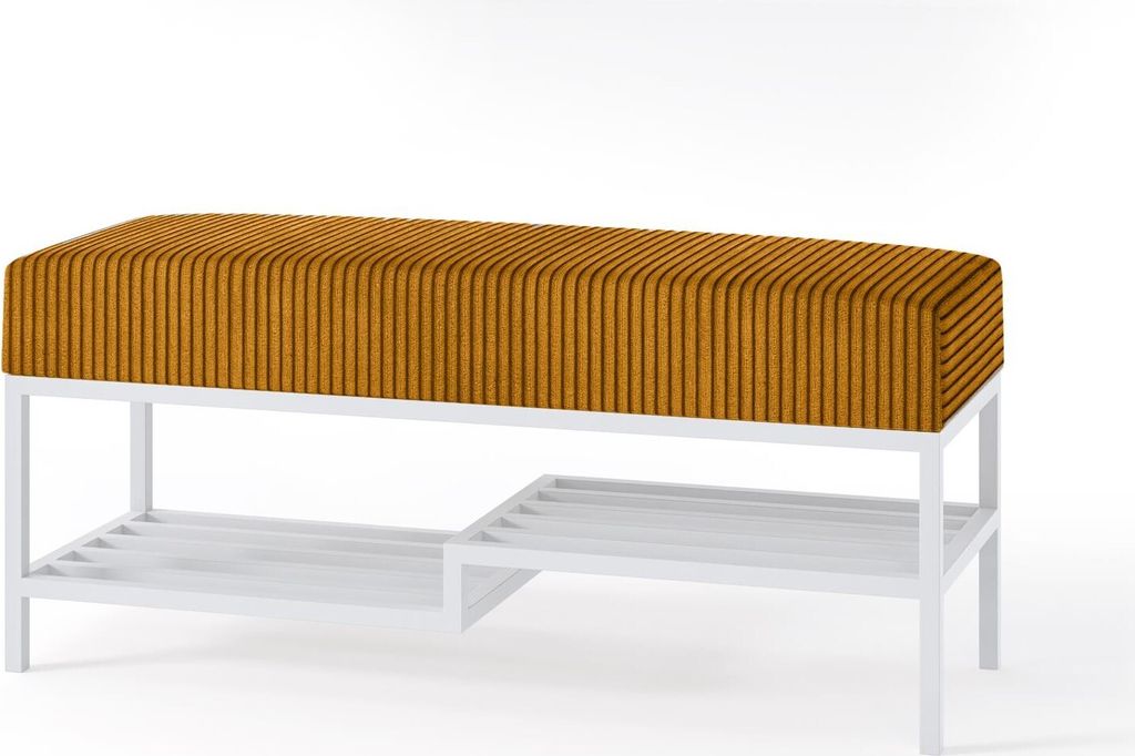 BETTSO MELLO 80 Bank mit Regal in Honig Cord Stoff auf weißem Gestell für Wohnzimmer