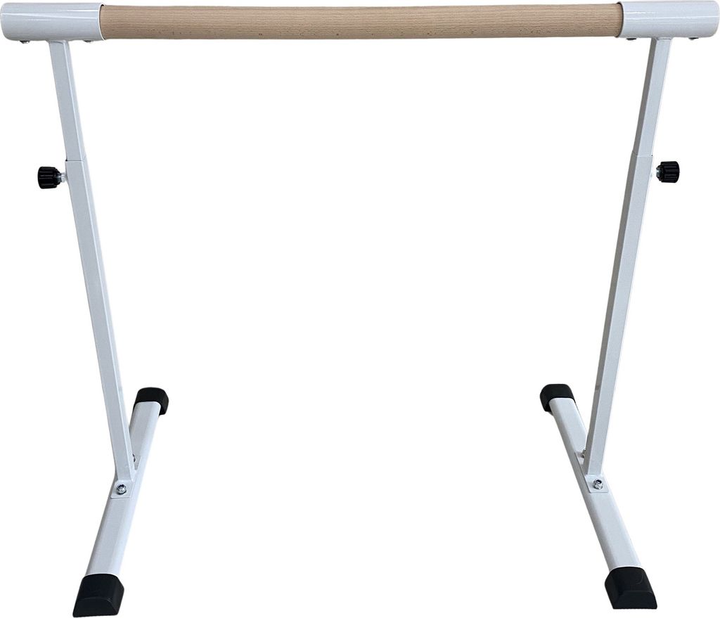 A freestanding ballet barre on a white background.