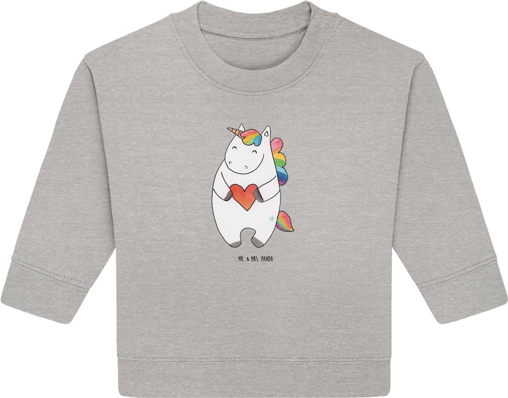 Mr. & Mrs. Panda Organic Baby Pullover Einhorn Herz 12. - 18. Monat - Heather Grey - Geschenk, Bullover, Unicorn, Freundin, Einhörner, Bunt