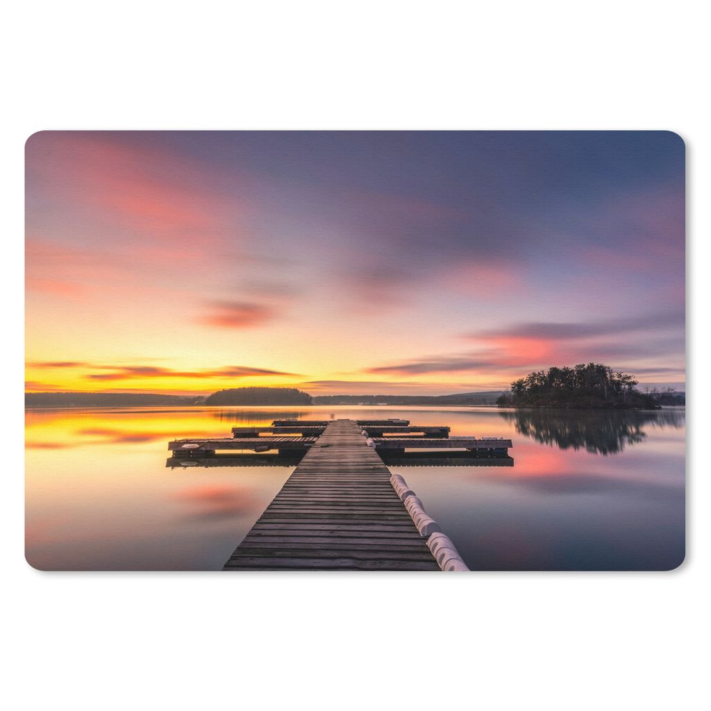 MuchoWow Schreibtischunterlage Steg - Sonnenuntergang - Wasser - Meer - Spiegelung 60x40 cm - XXL Mauspad - Großes Mauspad