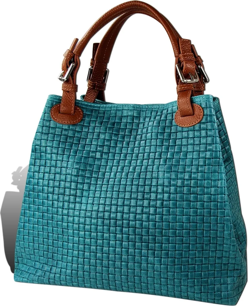 Borsa a Mano Toscanto Intrecciata Turchese e Marrone Pelle D2OTT164HT
