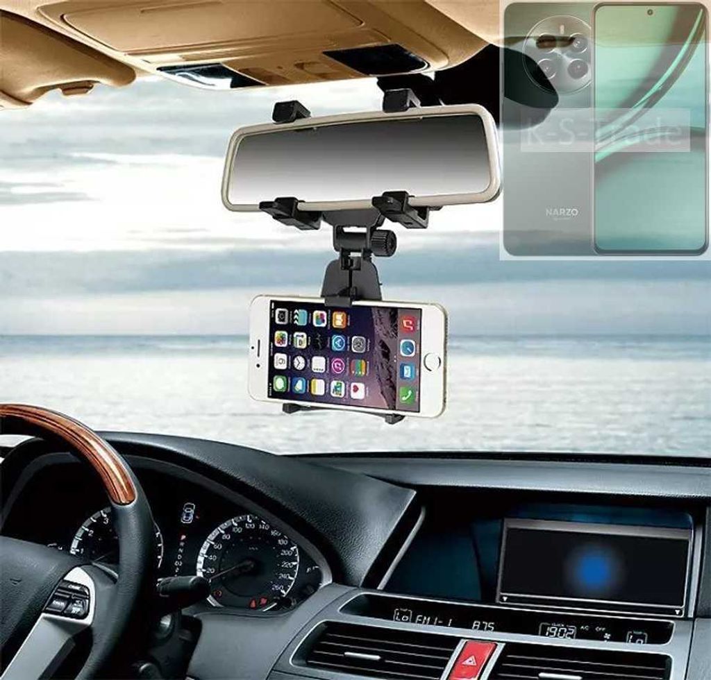 K-S-Trade Smartphone Halterung kompatibel mit Realme Narzo 70 Pro 5G Rückspiegel Halterung schwarz Auto Halterung KFZ Halter