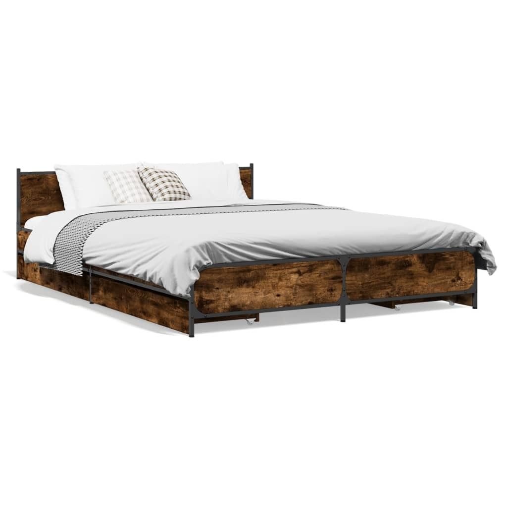 vidaXL Bettgestell mit Schubladen Räuchereiche 135x190cm Produktbild 