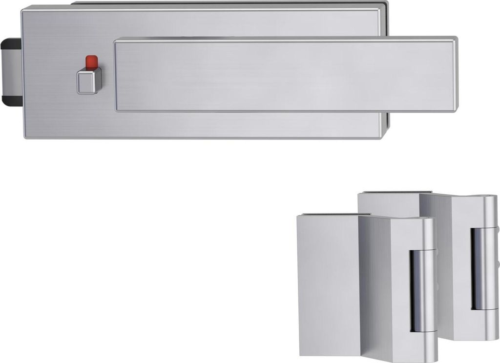 Griffwerk PURISTO S -Edelstahl matt Ganzglastürbeschlagset -3-teiliger Bandsatz -mit Griff CARLA -EM -smart2lock