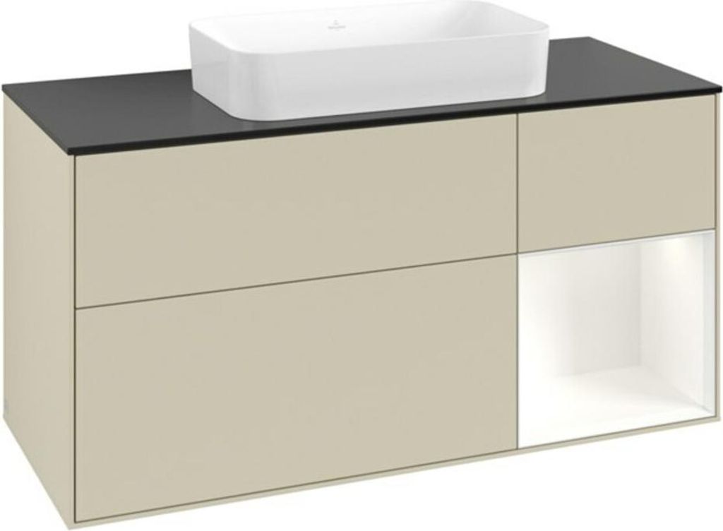 V&B Waschtischunterschrank Finion 120x60 cm, Reg re wh. m Lac, si Gr m Lac