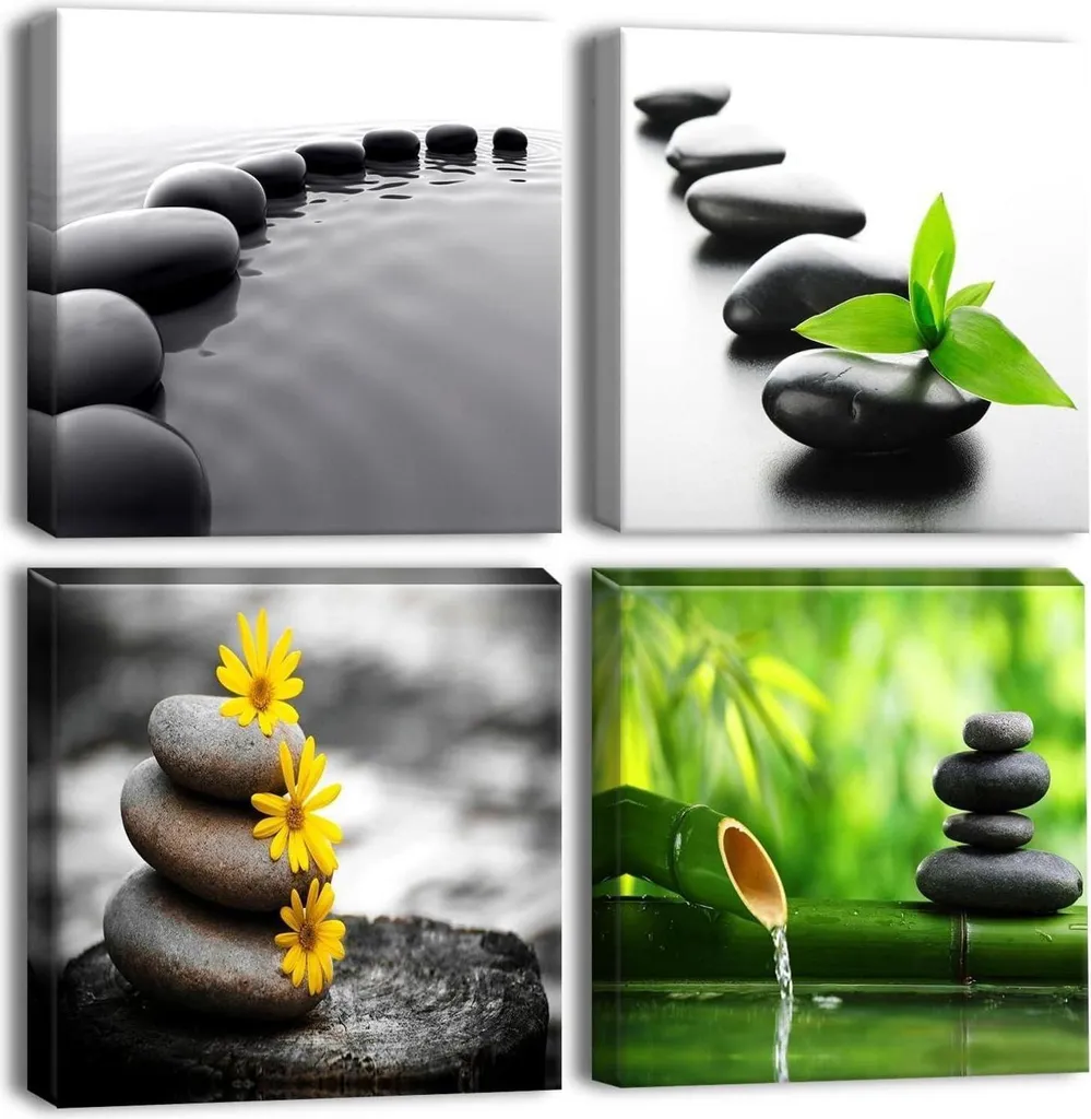 Ambiance Zen pour bureau ou chambre avec le tableau Black Stone 4 pièces