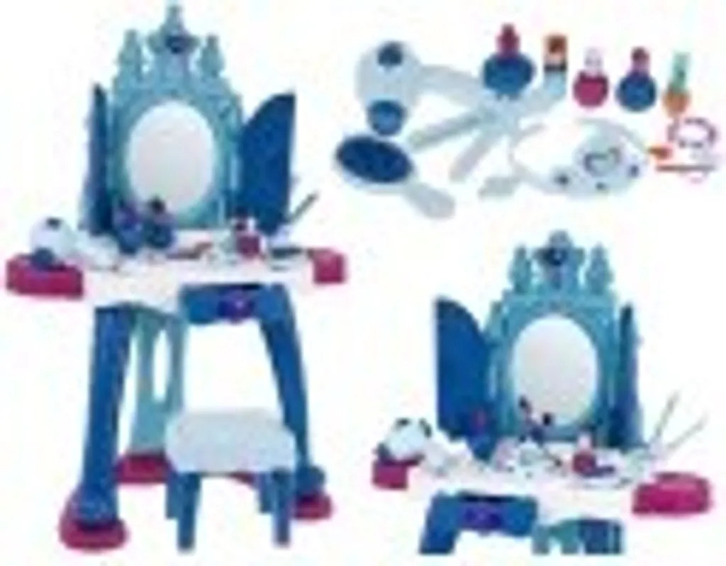 Coiffeuse interactive avec miroir et tabouret pour enfant rose et blanc - 7
