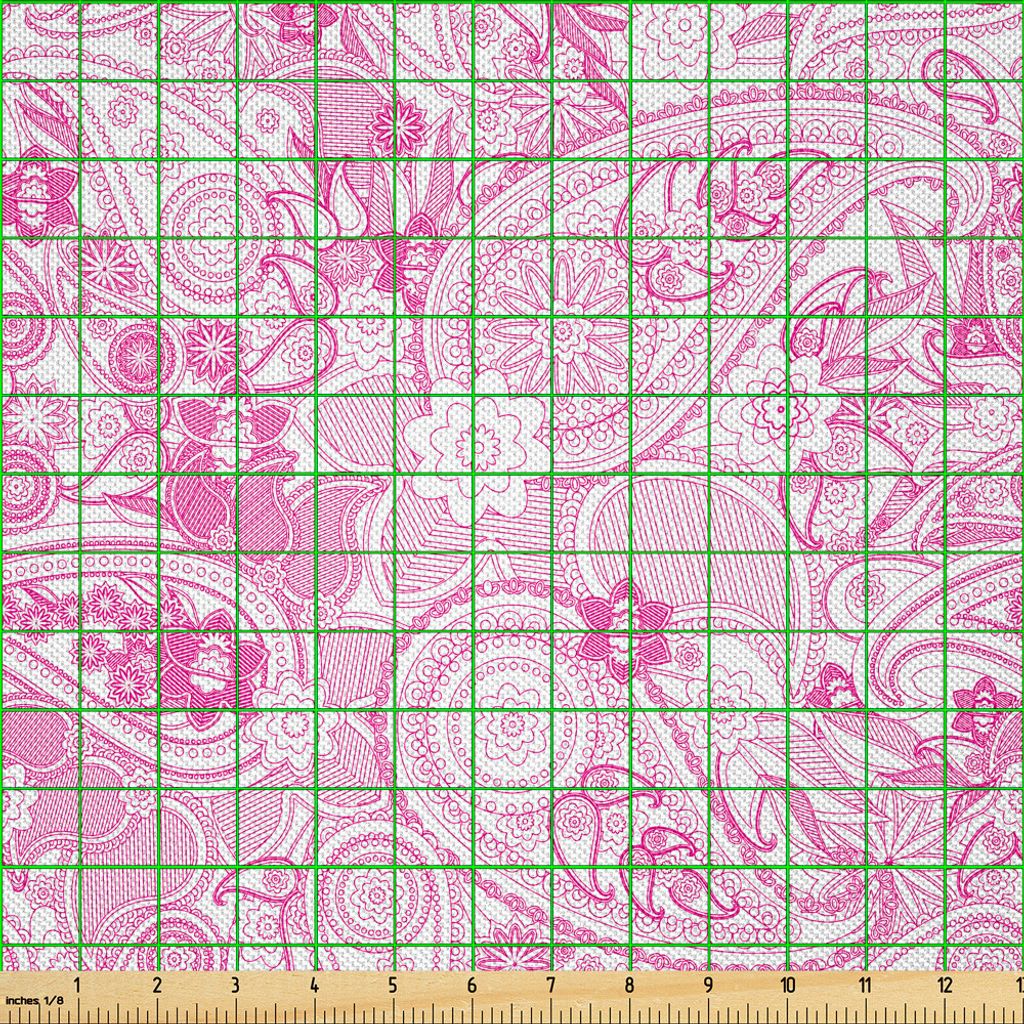 ABAKUHAUS Paisley Satin Stoff als Meterware, Asiatische Modelle inspiriert Design mit Blumen und Blatt eingekreist Shapes Image Print, 5 M (148 x 5...