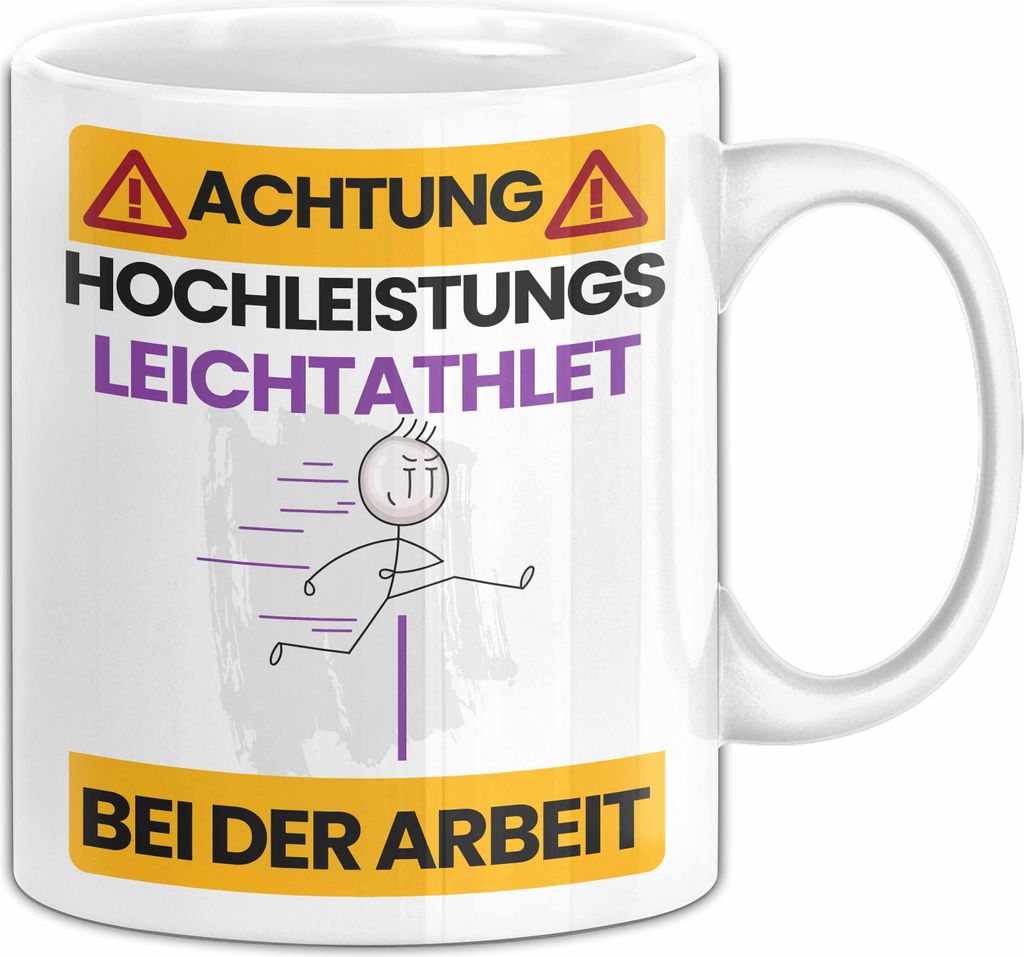 Leichtathlet Tasse Geschenk Lustiger Spruch Geschenkidee für Leichtathlet Achtung Hochleistungs Leichtathlet Bei Der Arbeit (Weiß)