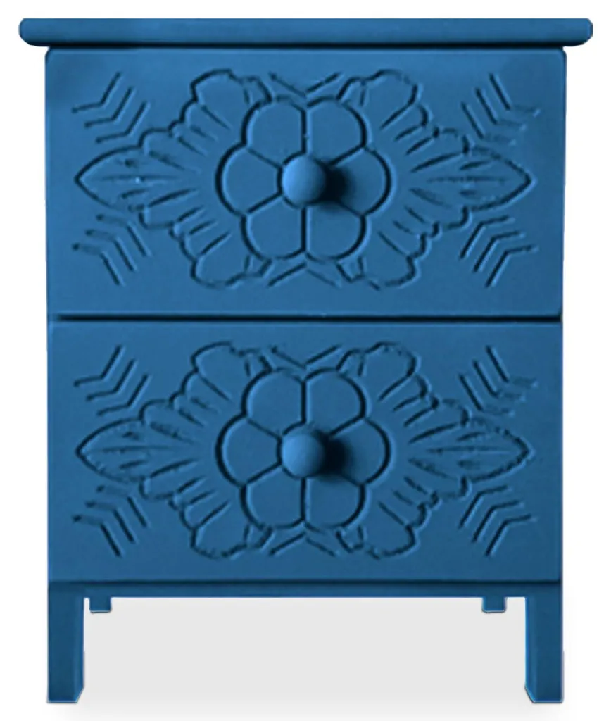 Table de chevet pour petite chambre meuble sculpté marocain bleu