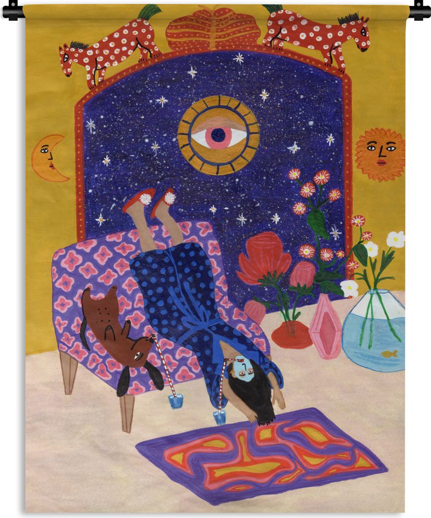 MuchoWow Wandteppich Wandbehang Frauen - Psychedelisch - Hippie 120x160 cm Tapisserie Dekoration Wandtuch - Wohnzimmer - Moderne
