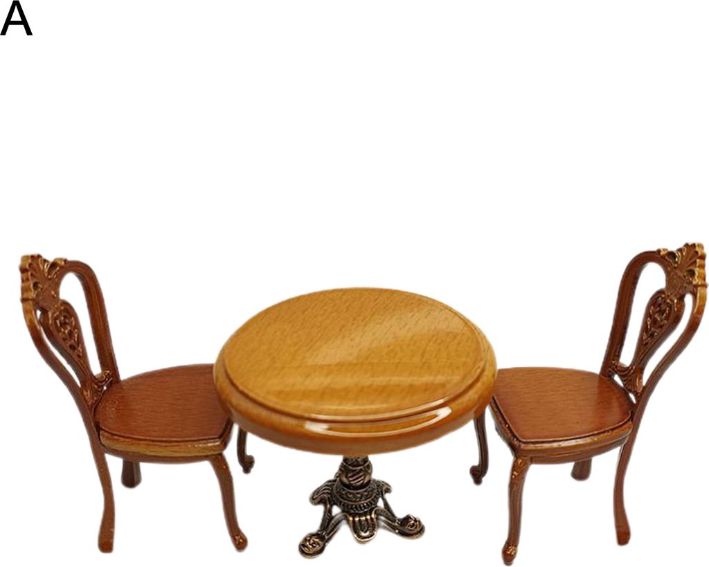 1:12 Dollhouse Ess-Set Anti-Deform Exquisites Arbeitskunst Holz tragbarer realistischer Esstischstuhl für Haushalt-A