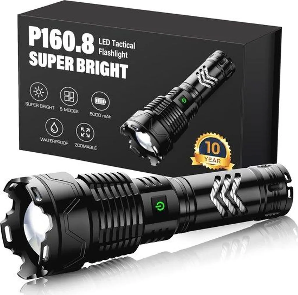 Lampe torche puissante 6 modes avec batterie USB et étanchéité IPX6