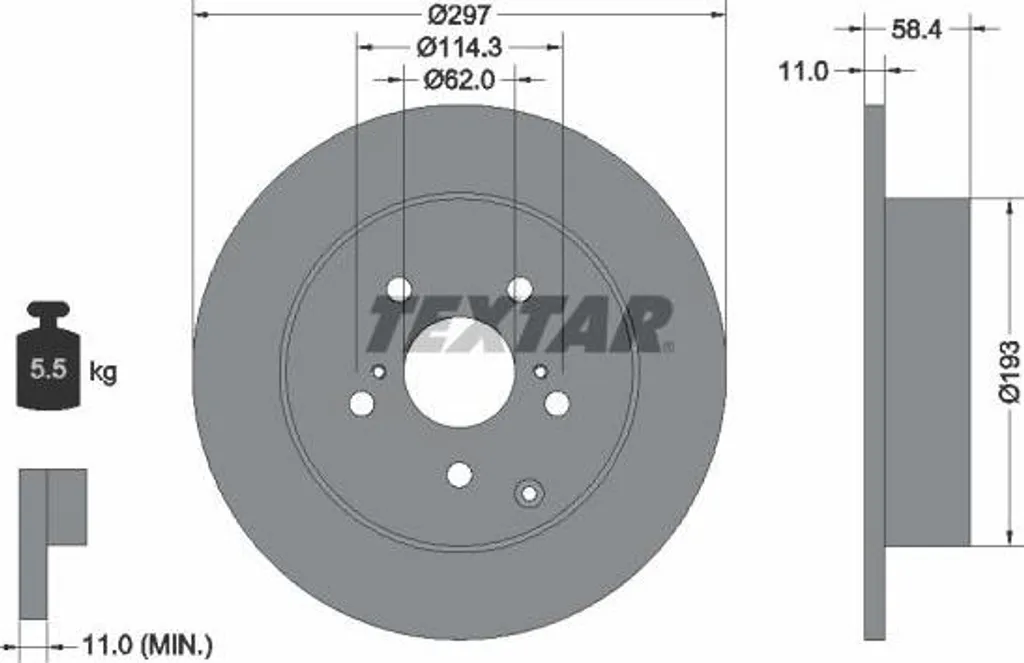 Disque de frein arrière Textar 92222500 pour Toyota Verso Monospace