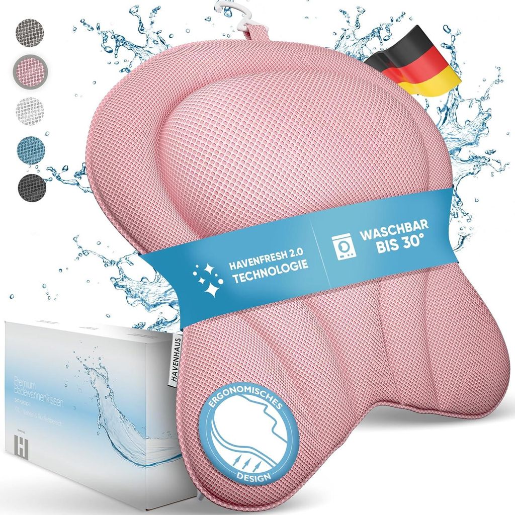 XXL Premium Badewannenkissen rosé | NEU zusätzliche Polster an Schulter- & Nackenbereich | Badekissen für Badewanne schnelltrocknend, waschbar