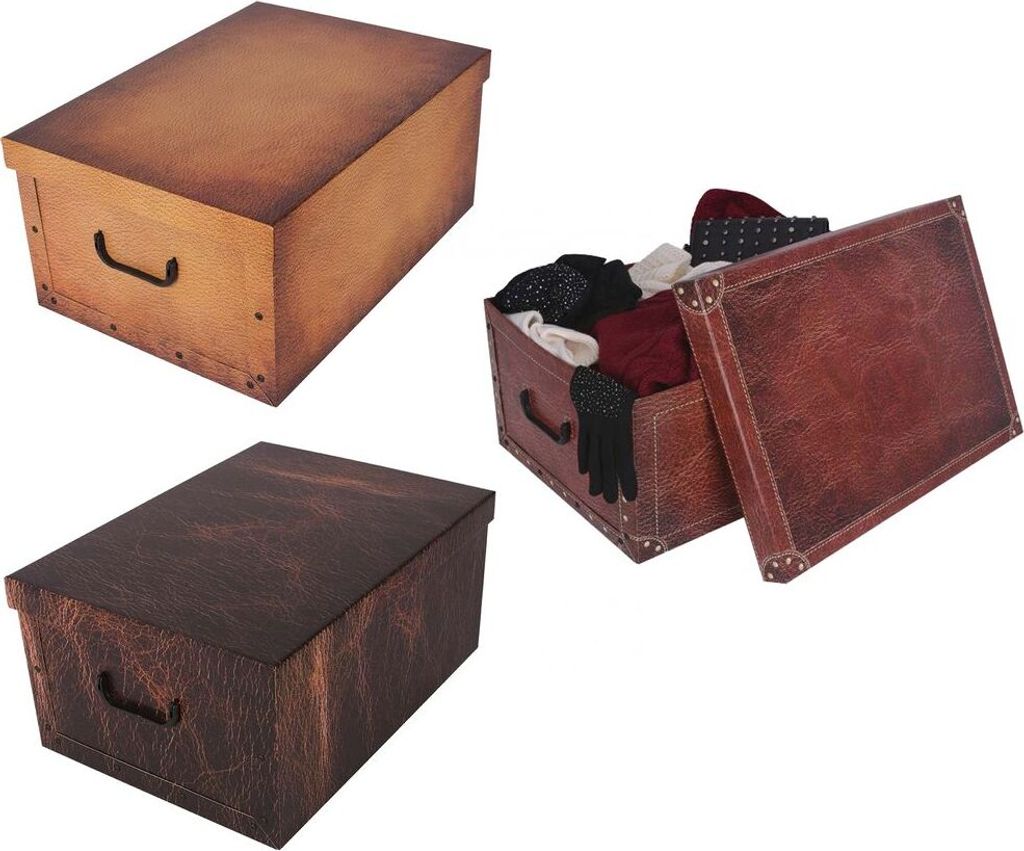 Set: 3 x XXL Deko Kartons in tollen Leder Dekoren Produktbild 