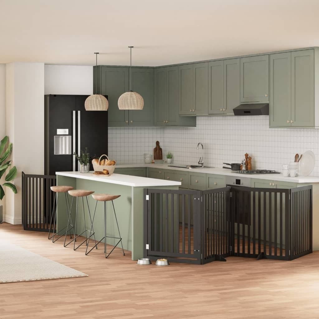 "im Sonderangebot"8-tlg. Hundetor - modernes Design - mit Tür Faltbar Schwarz 640cm Pappelholz DE223406 - Kleintier-Häuser