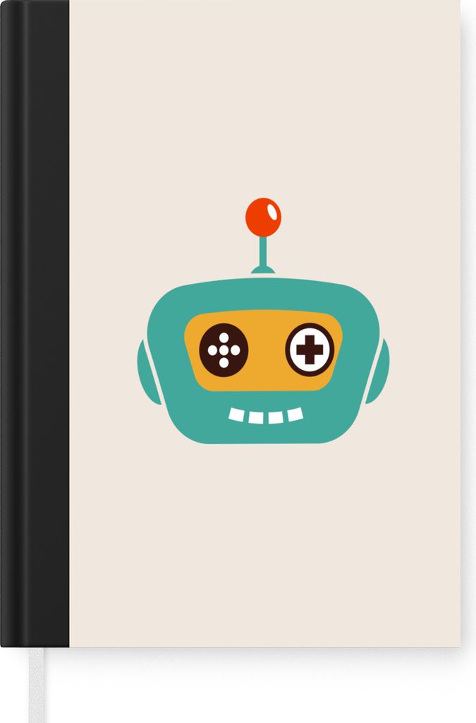 MuchoWow Notizbuch Tagebuch Haushaltsbuch Notebook A5 Roboter - Gesicht - Antenne - Technik - Junge - Kind - Notizblock - Notizheft - Notebook - ...