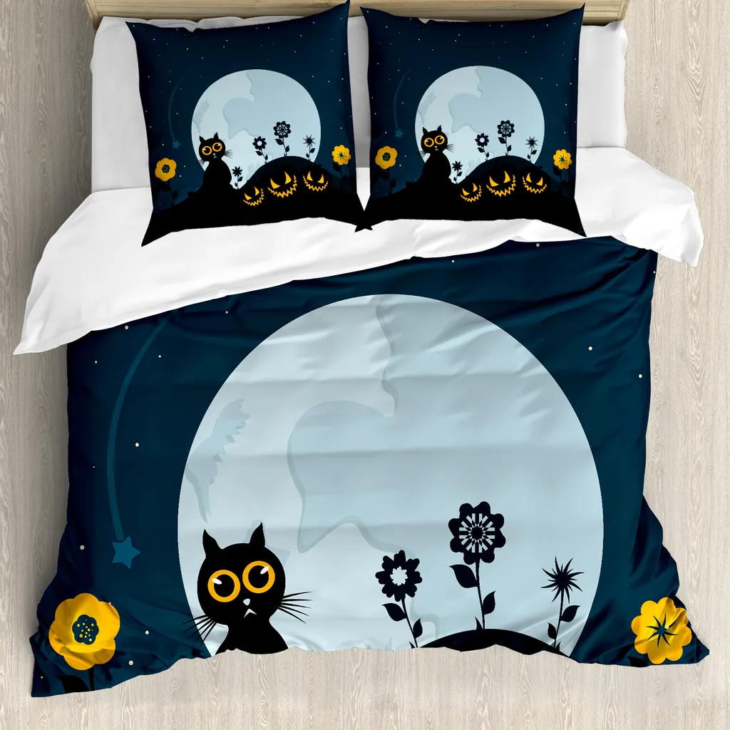 Copripiumino 155x220 ABAKUHAUS Gatto Halloween: Offerta Antiacaro