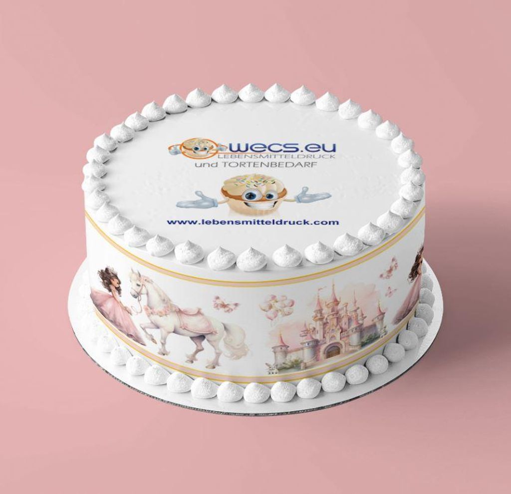 Prinzessin Pferd Schloss rosa Tortenband Umrandung essbar 6.5 cm hoch auf premium Fondantpapier