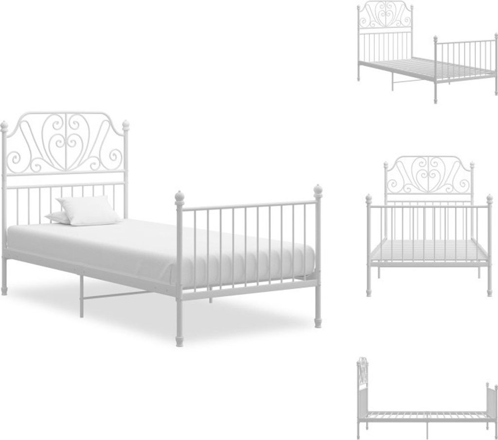 vidaXL Bettgestell Weiß Metall 90x200 cm - Betten & Bettgestelle