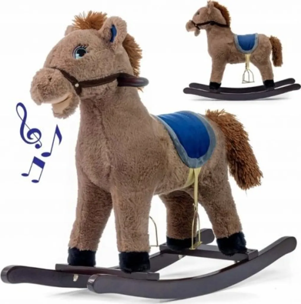 Cheval à bascule Łatek brun avec sons réalistes et selle confortable