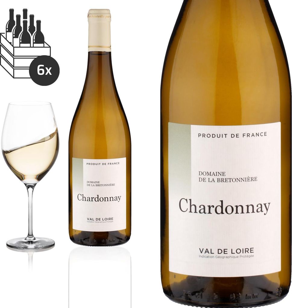 6er Karton 2023 Chardonnay Val de Loire trocken von Domaine de la Bretonnière - Weißwein