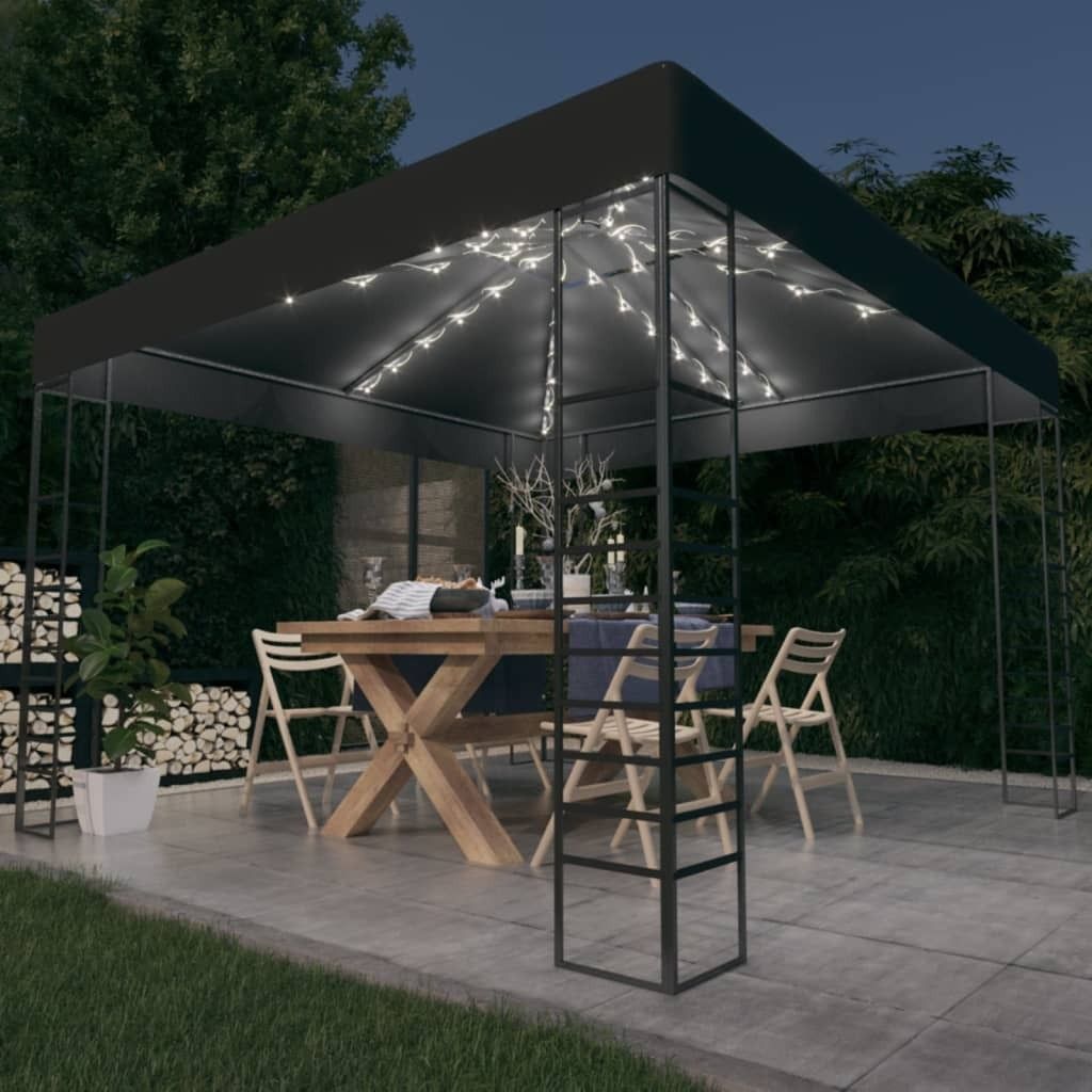 The Living Store Gartenzelt mit LED-Lichterkette 3x3 m Anthrazit