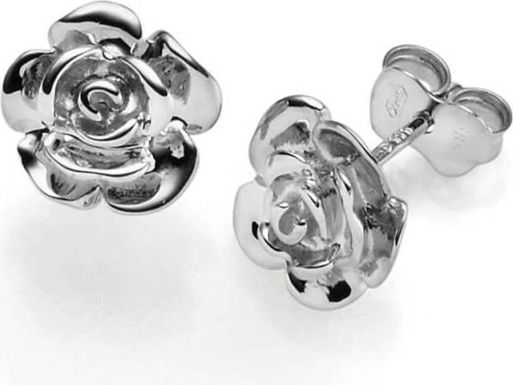 Paar Ohrstecker Rose Blüte 9mm aus 585 Weißgold Ohrringe Ohrschmuck glänzend