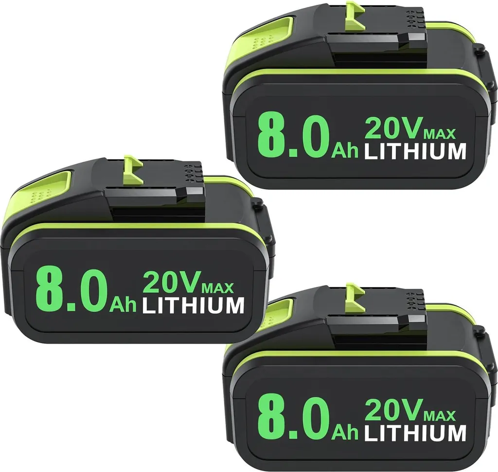Batteria per utensili elettrici a filo, capacità 8000mAh, ampia compatibilità, 3 batterie