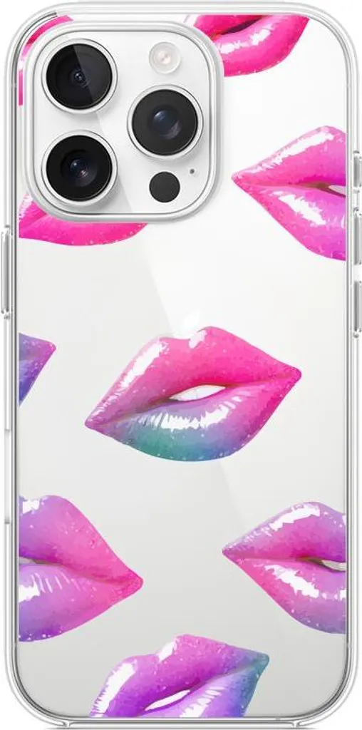 Custodia in silicone trasparente per iPhone 14 Pro con impronta delle labbra