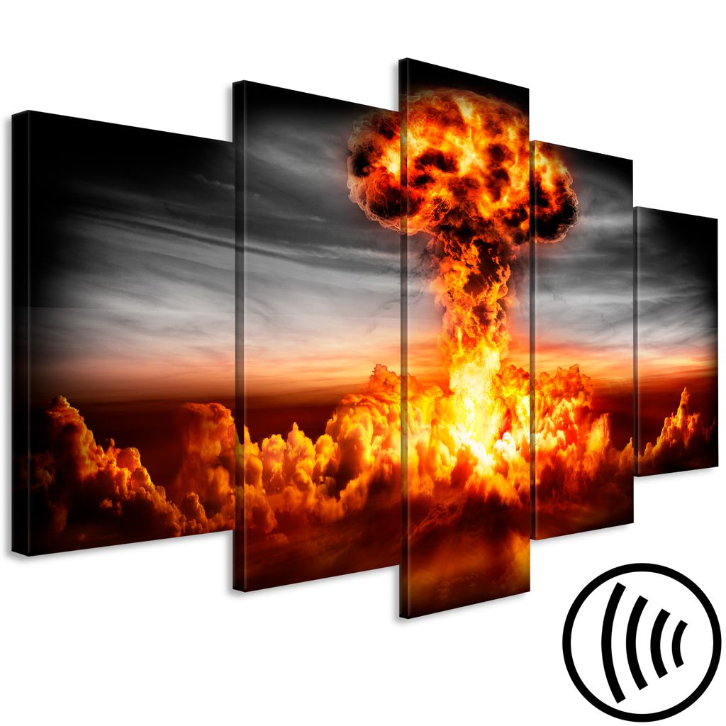Akustikbild Vulkan 200x100 cm Bilder Akustikschaum Hochleistungsschallabsorber Schallschutz Leinwand 5 tlg Wandbild Raumakustik Schalldämmung grau...