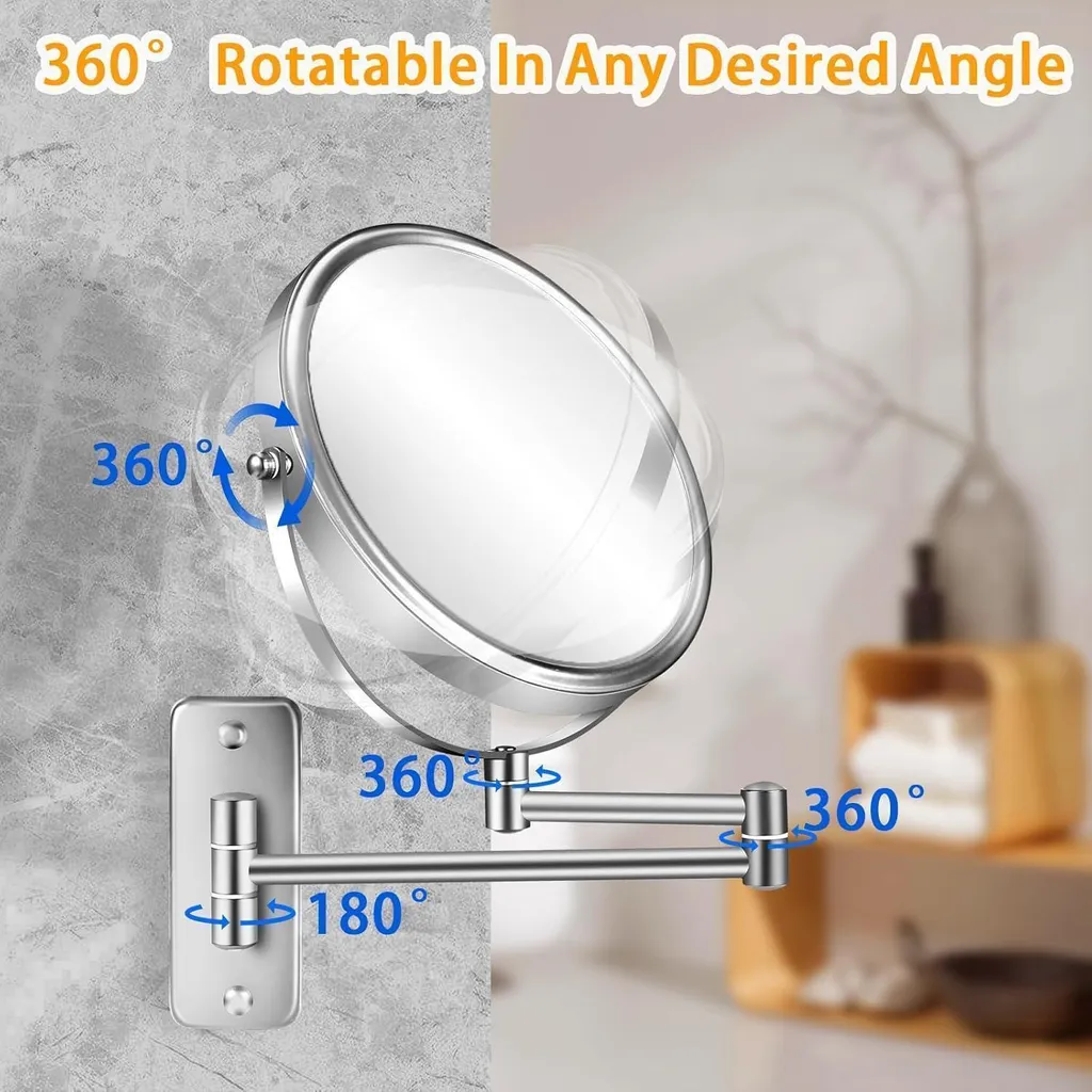 Miroir mural double face 1X/10X pivotant 8 pouces finition chromée