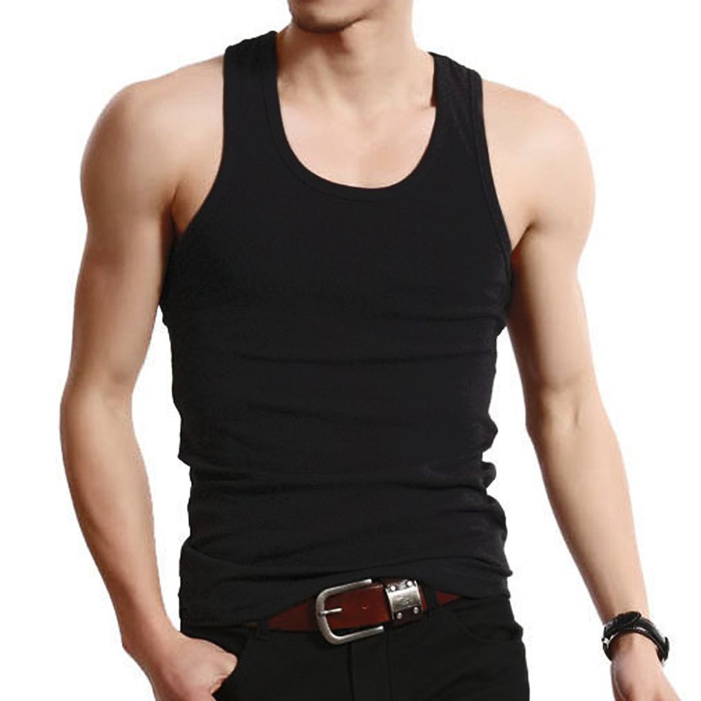 schwarze Unterhemden Männer 100% Baumwolle Feinrippe 4x Achselshirt Trägerhemd 