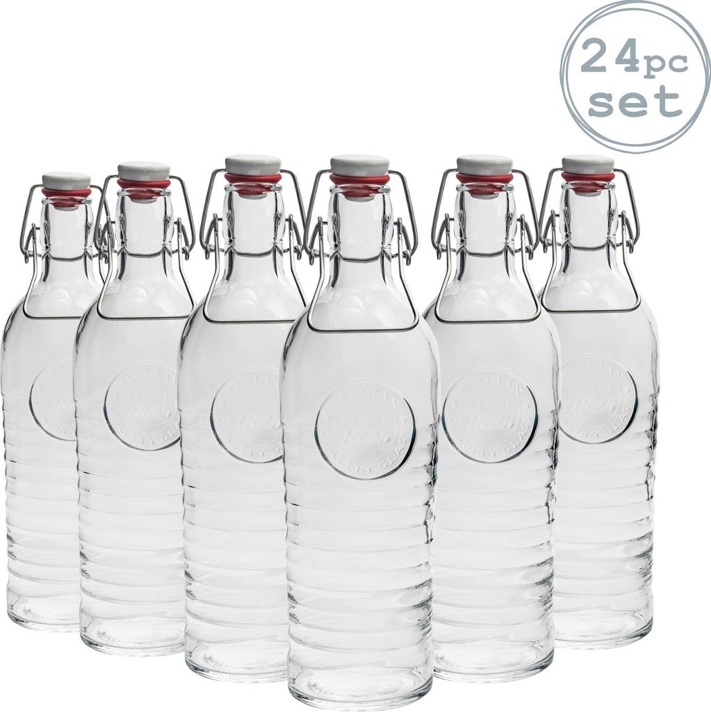 Bormioli Rocco Officina 1825 Tabelle Serving-Wasserflasche Set mit Swing-Oberteil Deckel - 1,2 Liter - Packung mit 24