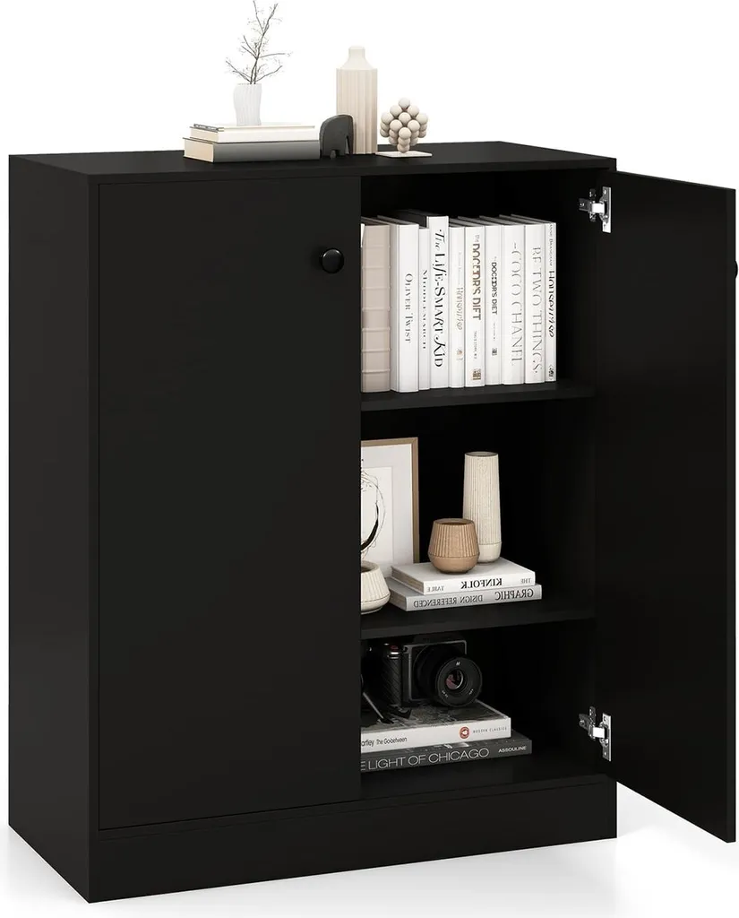 Buffet de rangement noir pour bureau et salon avec étagères modulables