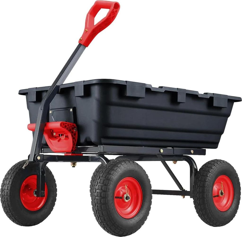 Gartenwagen - Kippwagen Schubkarre - Polywanne - Stahlrahmen - Kippfunktion - 2-in-1 umwandelbarer Griff - Sicherer Transport - Silber