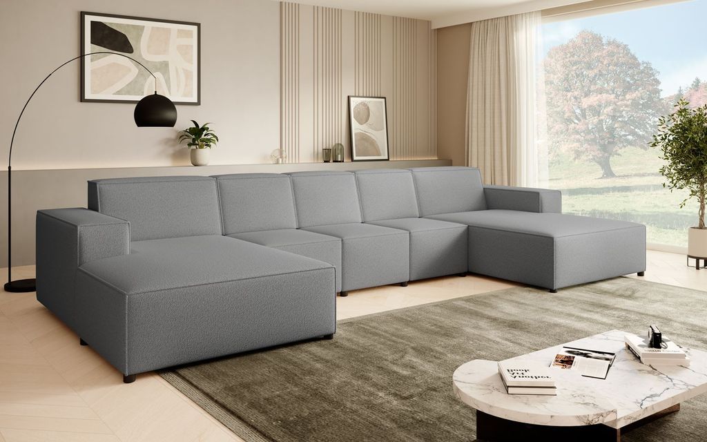 Ecksofa PEDRO U XL, breite Ottomane, Farbe: Grau (Raven13)