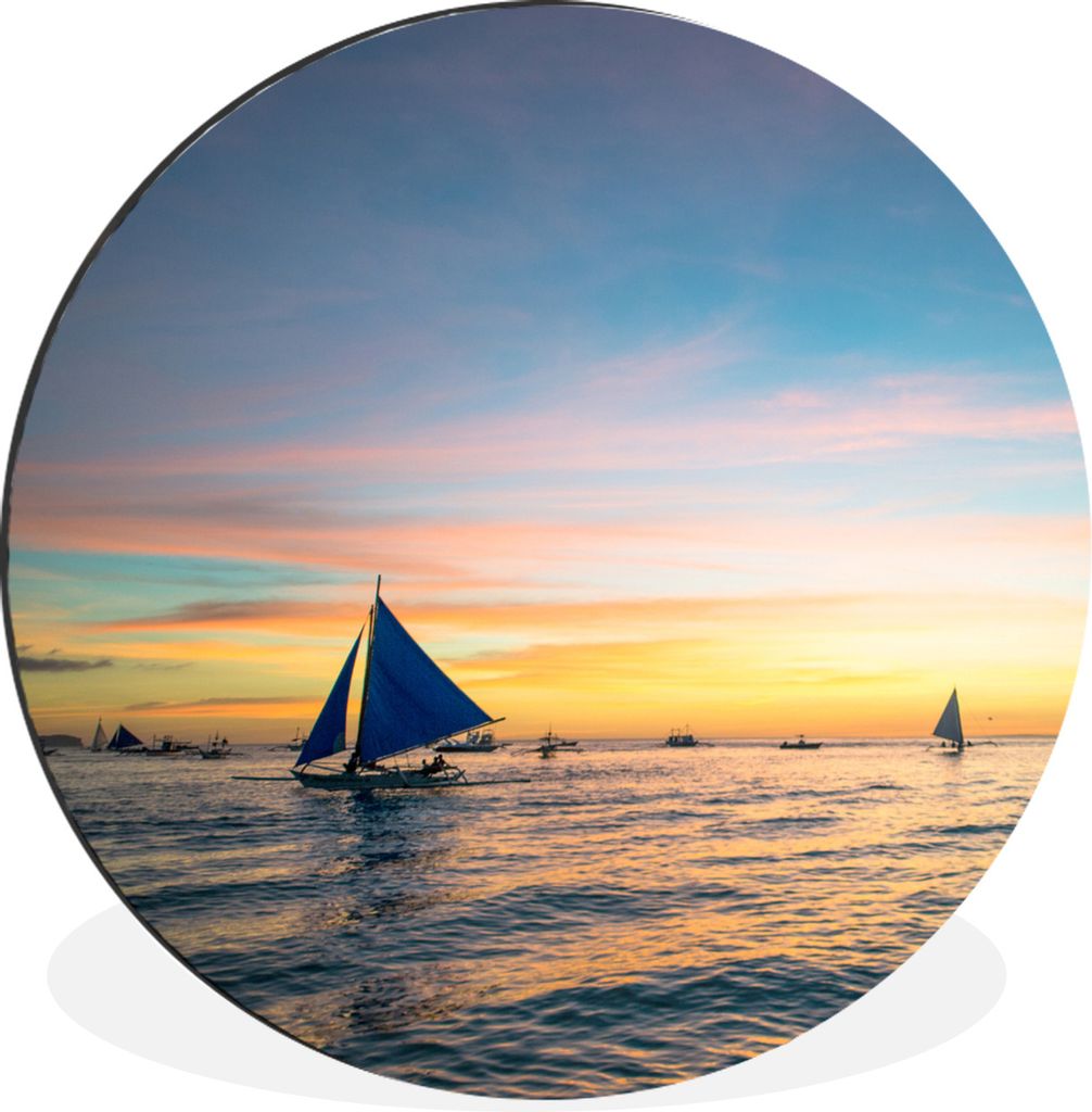 MuchoWow Aluminium Wandkreis Sonnenuntergang mit Segelbooten auf dem Wasser von Boracay Ø 60 cm Wanddeko Modern Wohnzimmer - Wand Kreis - Wandbi...