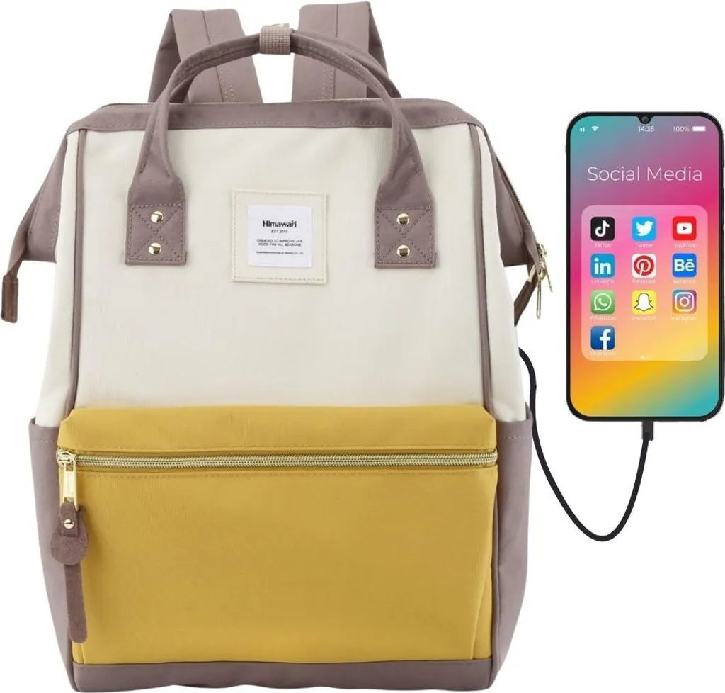 Zaino Himawari 27x40x17 cm: Stile Minimal e USB per Nomadi Digitali