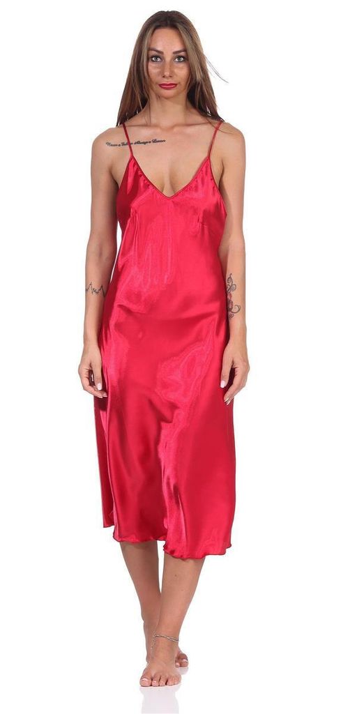 Damen Negligé Nachtwäsche Nachtkleid Dessous Satin; Weinrot M