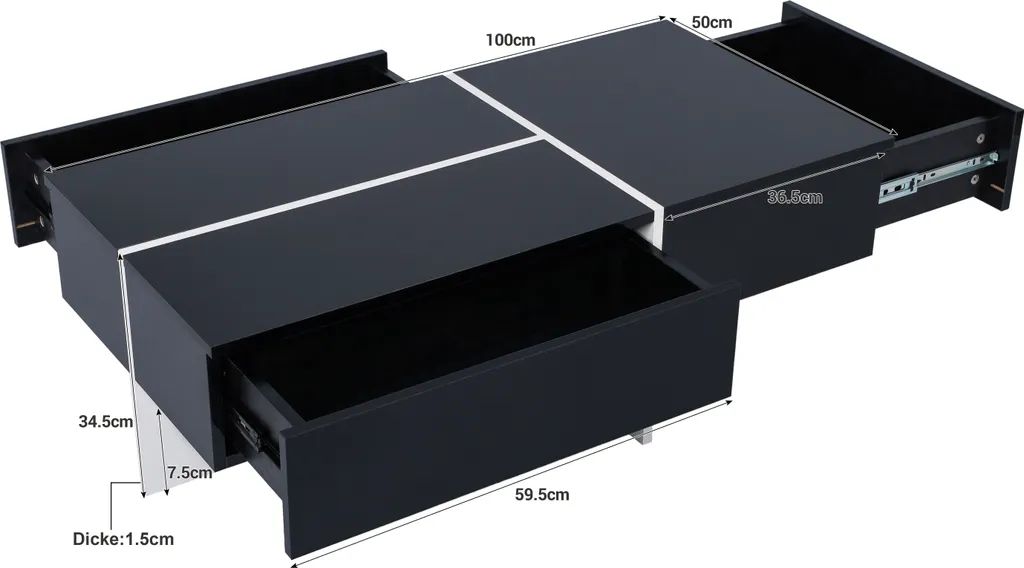 Table Basse de Salon Rectangulaire Noire avec LED pour Soirée Cinéma